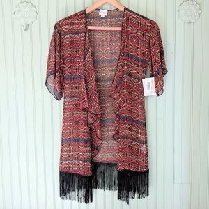LuLaRoe Monroe Boho Fringed Cover Up Kimono Robe Southwestern Geometric S NWT